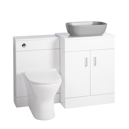 Nuie Eden 1100mm Countertop Vanity with Grey Basin & WC Set - White - welovecouk