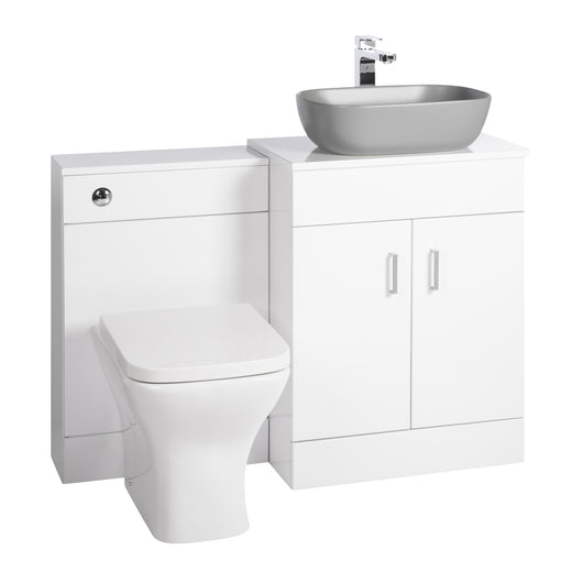  Nuie Eden 1100mm Countertop Vanity with Grey Basin & WC Set - White - welovecouk