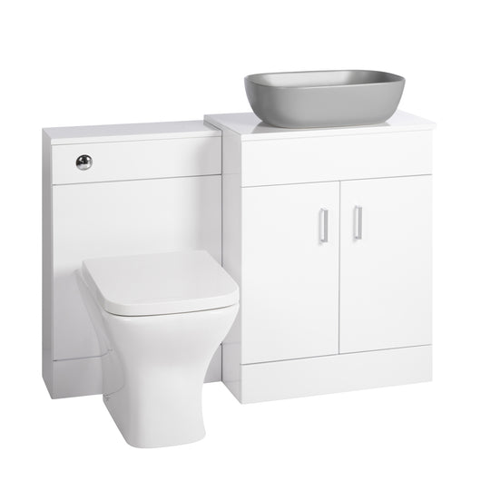  Nuie Eden 1100mm Countertop Vanity with Grey Basin & WC Set - White - welovecouk