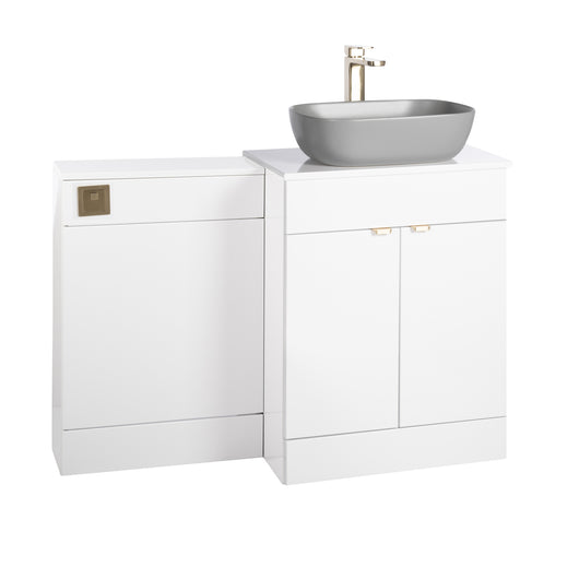  Nuie Eden 1100mm Countertop Vanity with Grey Basin & WC Set - White with Brushed Brass Handles
