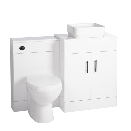 Nuie Eden 1100mm Countertop Vanity with White Basin & WC Set - White with Black Handles - welovecouk