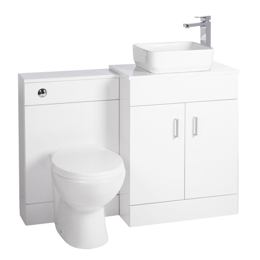  Nuie Eden 1100mm Countertop Vanity with White Basin & WC Set - White - welovecouk