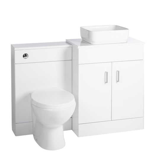  Nuie Eden 1100mm Countertop Vanity with White Basin & WC Set - White - welovecouk