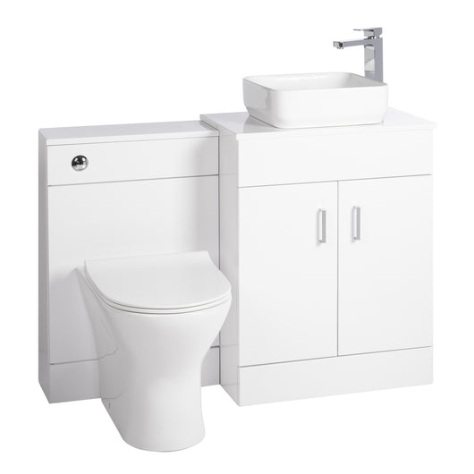  Nuie Eden 1100mm Countertop Vanity with White Basin & WC Set - White - welovecouk