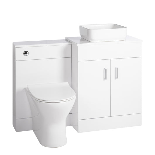  Nuie Eden 1100mm Countertop Vanity with White Basin & WC Set - White - welovecouk