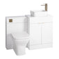 Nuie Eden 1100mm Countertop Vanity with White Basin & WC Set - White with Brushed Brass Handles