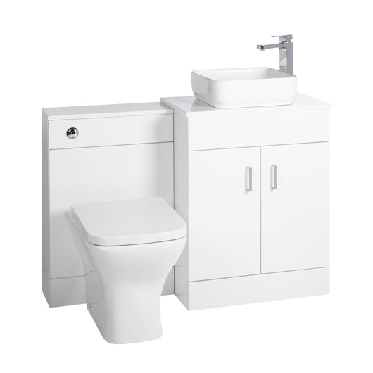  Nuie Eden 1100mm Countertop Vanity with White Basin & WC Set - White - welovecouk