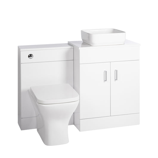  Nuie Eden 1100mm Countertop Vanity with White Basin & WC Set - White - welovecouk