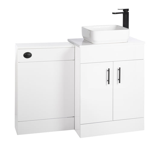  Nuie Eden 1100mm Countertop Vanity with White Basin & WC Set - White with Black Handles