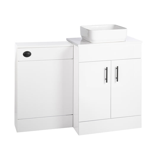  Nuie Eden 1100mm Countertop Vanity with White Basin & WC Set - White with Black Handles - welovecouk