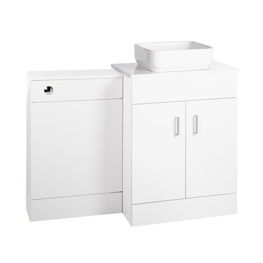 Nuie Eden 1100mm Countertop Vanity with White Basin & WC Set - White - welovecouk