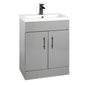 Nuie Eden 600mm Floor Standing 2-Door Vanity Unit & Mid-Edge Basin - Gloss Mid Grey with Black Handles