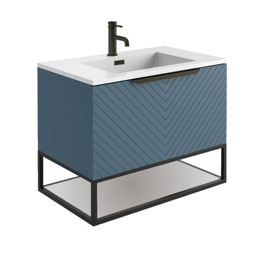  Linear 800 Wall Mounted Vanity Unit with Black Frame/ White Shelf - Blue