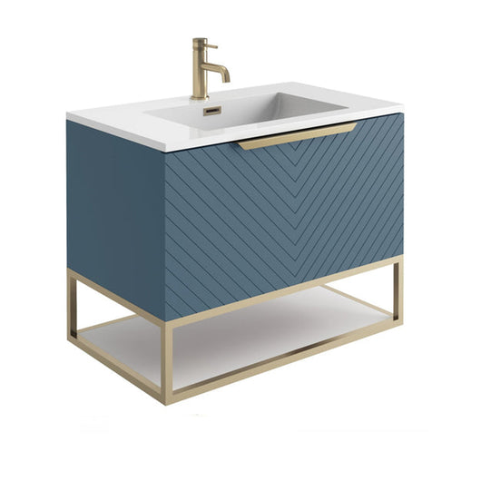  Linear 800 Wall Mounted Vanity Unit with Black Frame/ White Shelf - Blue - welovecouk