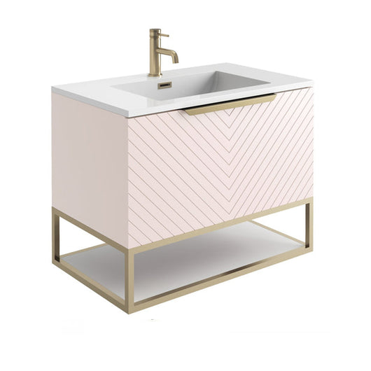  Linear 800 Wall Mounted Vanity Unit with Black Frame/ White Shelf - Pink - welovecouk