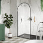 1400 x 900mm Walk-In Stone Shower Tray & 8mm Screen Pack - Black Arched Frame