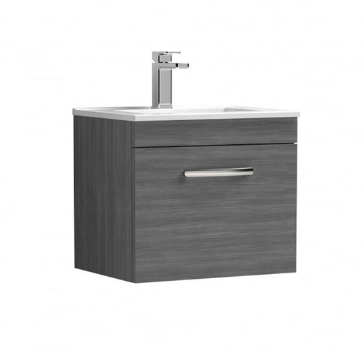  Nuie Athena 500mm Wall Hung Vanity With Basin 4 - Anthracite Woodgrain - ATH011G