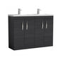Mantello 1200mm Floor Standing 4-Door Double Basin Vanity Unit - Charcoal Black