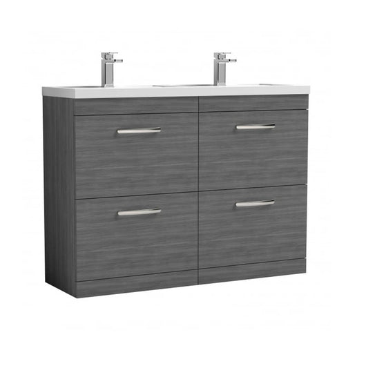  Nuie Athena 1200mm Floor Standing Cabinet With Double Ceramic Basin - Anthracite Woodgrain - ATH032F