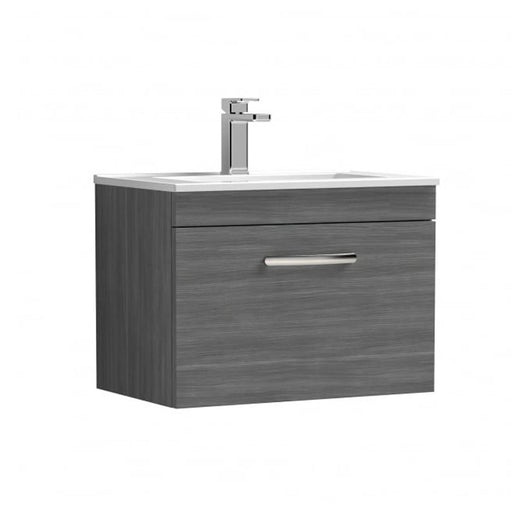  Nuie Athena 600mm Wall Hung Vanity With Basin 4 - Anthracite Woodgrain - ATH039G