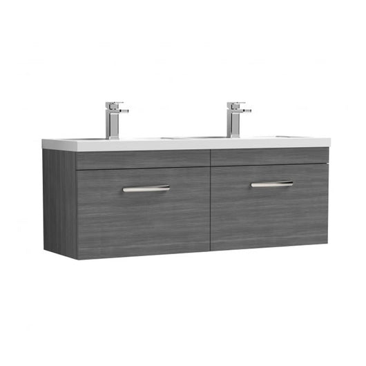  Nuie Athena 1200mm Wall Hung Cabinet With Double Ceramic Basin - Anthracite Woodgrain - ATH039F