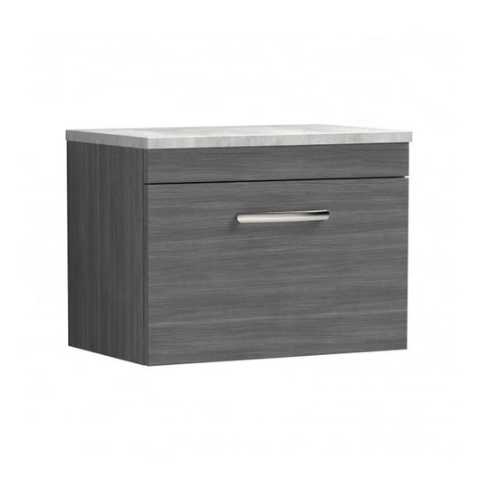  Nuie Athena 600mm Wall Hung Vanity With Grey Worktop - Anthracite Woodgrain - ATH039LBG