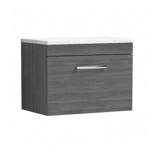  Nuie Athena 600mm Wall Hung Vanity With Sparkling White Worktop - Anthracite Woodgrain - ATH039LSW