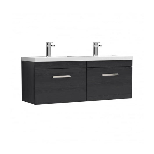  Nuie Athena 1200mm Wall Hung Cabinet With Double Ceramic Basin - Charcoal Black - ATH040F