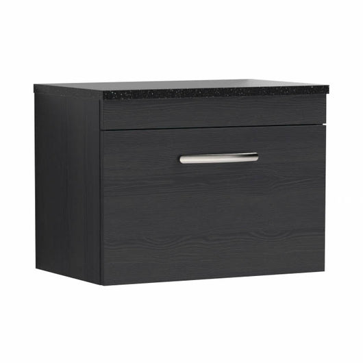  Nuie Athena 600mm Wall Hung Vanity With Sparkling Black Worktop - Charcoal Black - ATH040LSB