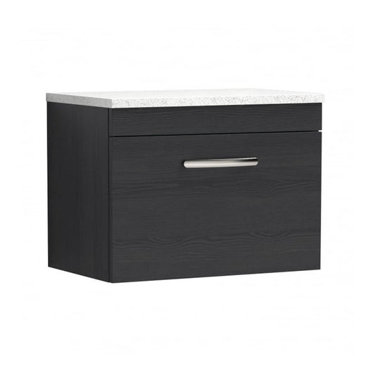  Nuie Athena 600mm Wall Hung Vanity With Sparkling White Worktop - Charcoal Black - ATH040LSW