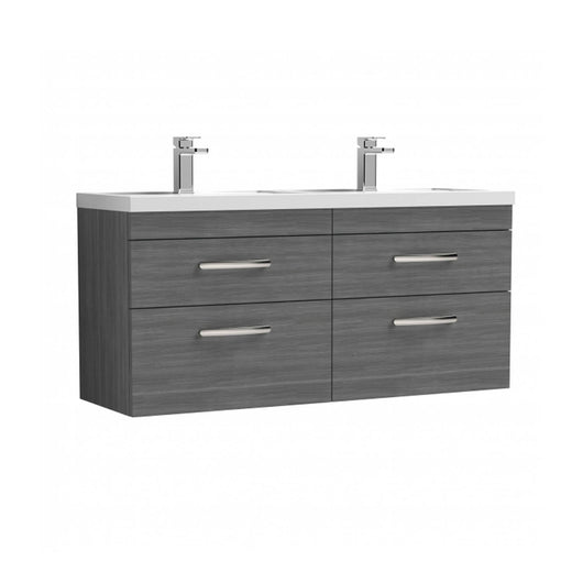  Nuie Athena 1200mm Wall Hung Cabinet With Double Ceramic Basin - Anthracite Woodgrain - ATH046F