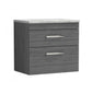 Nuie Athena 600mm Wall Hung Vanity With Grey Worktop - Anthracite Woodgrain - ATH046LBG