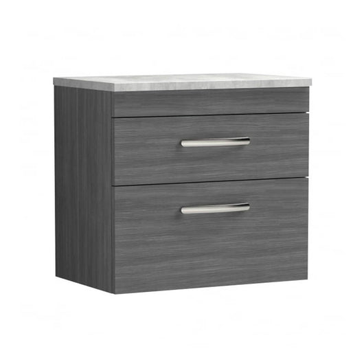  Nuie Athena 600mm Wall Hung Vanity With Sparkling White Worktop - Anthracite Woodgrain - ATH046LSW