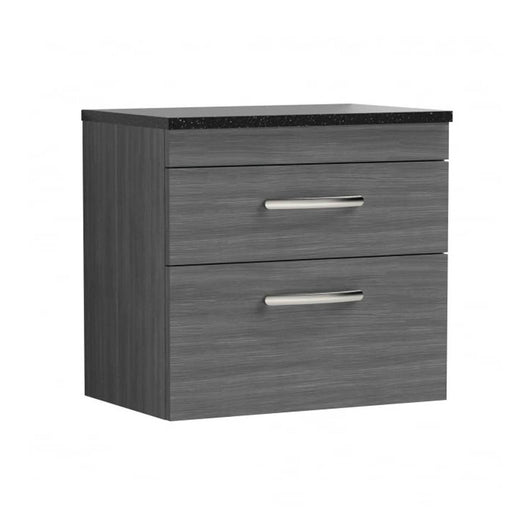  Nuie Athena 600mm Wall Hung Vanity With Sparkling Black Worktop - Anthracite Woodgrain - ATH046LSB
