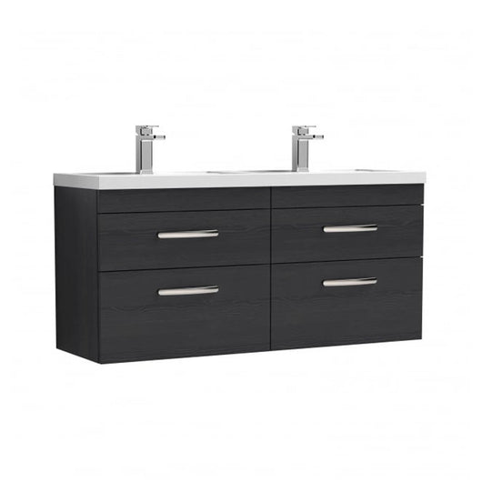  Nuie Athena 1200mm Wall Hung Cabinet With Double Ceramic Basin - Charcoal Black - ATH047F