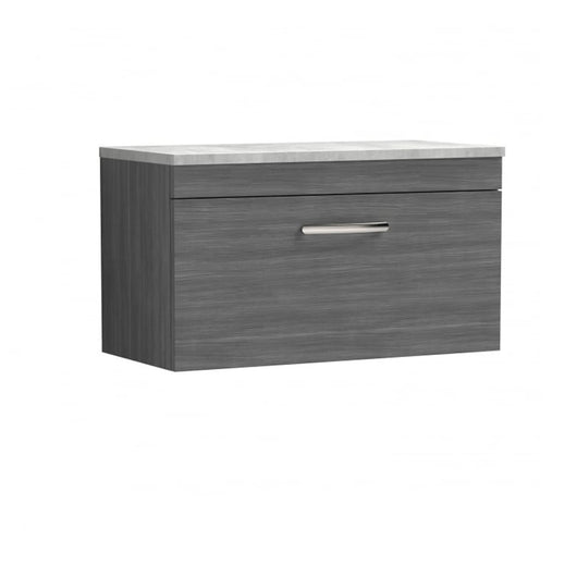  Nuie Athena 800mm Wall Hung Vanity With Grey Worktop - Anthracite Woodgrain - ATH060LBG