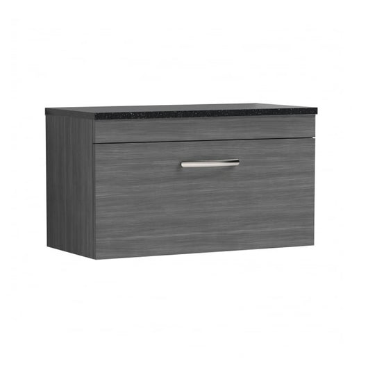  Nuie Athena 800mm Wall Hung Vanity With Sparkling Black Worktop - Anthracite Woodgrain - ATH060LSB
