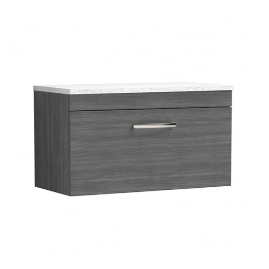 Nuie Athena 800mm Wall Hung Vanity With Sparkling White Worktop - Anthracite Woodgrain - ATH060LSW