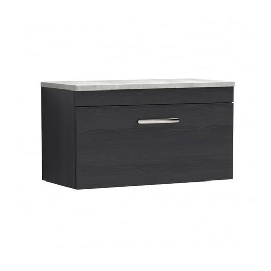  Nuie Athena 800mm Wall Hung Vanity With Grey Worktop - Charcoal Black - ATH061LBG