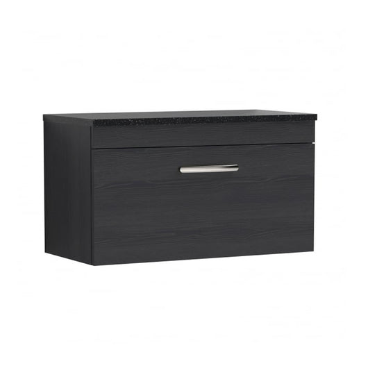  Nuie Athena 800mm Wall Hung Vanity With Sparkling Black Worktop - Charcoal Black - ATH061LSB