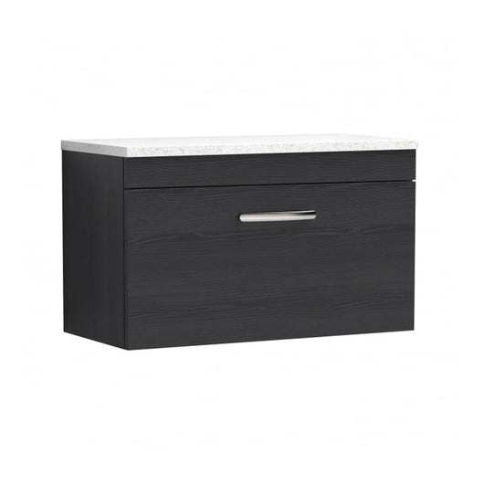  Nuie Athena 800mm Wall Hung Vanity With Sparkling White Worktop - Charcoal Black - ATH061LSW