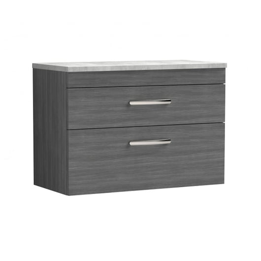  Nuie Athena 800mm Wall Hung Vanity With Grey Worktop - Anthracite Woodgrain - ATH067LBG