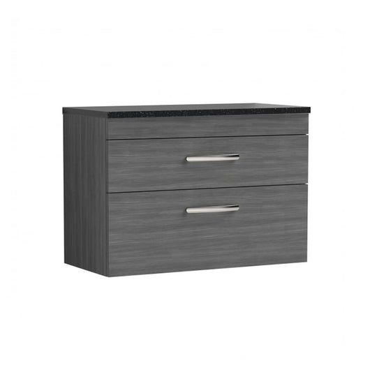  Nuie Athena 800mm Wall Hung Vanity With Sparkling Black Worktop - Anthracite Woodgrain - ATH067LSB