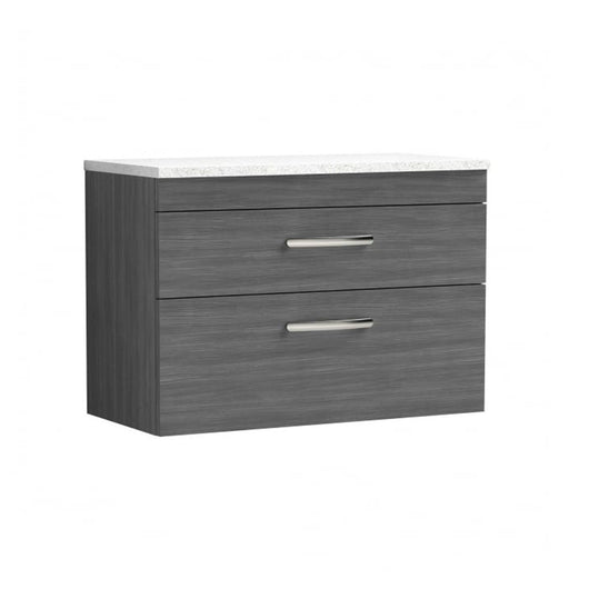  Nuie Athena 800mm Wall Hung Vanity With Sparkling White Worktop - Anthracite Woodgrain - ATH067LSW