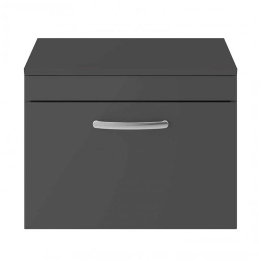  Mantello 600mm Wall Hung 1-Drawer Countertop Vanity Unit - Gloss Grey