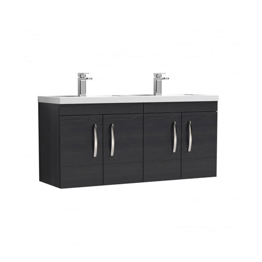  Mantello 1200mm Wall Hung 4-Door Double Basin Vanity Unit - Charcoal Black