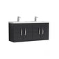 Mantello 1200mm Wall Hung 4-Door Double Basin Vanity Unit - Charcoal Black