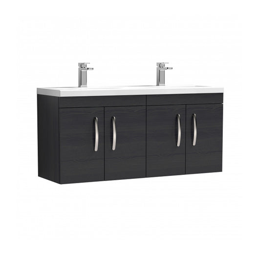  Nuie Athena 1200mm Wall Hung Cabinet With Double Ceramic Basin - Charcoal Black - ATH092F