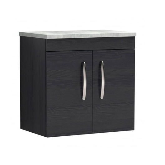  Nuie Athena 600mm Wall Hung Cabinet With Grey Worktop - Charcoal Black