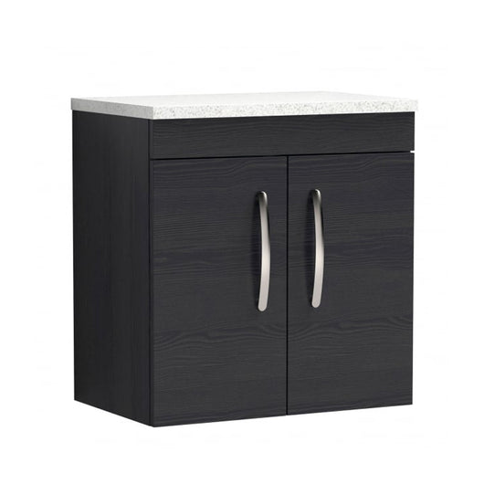  Nuie Athena 600mm Wall Hung Cabinet With Sparkling White Worktop - Charcoal Black